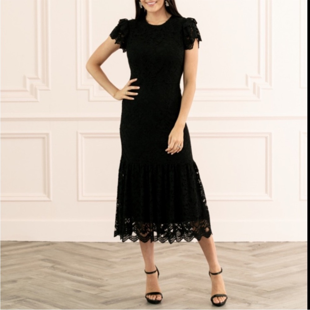 “RACHEL PARCELL” Black Lace Midi Dress